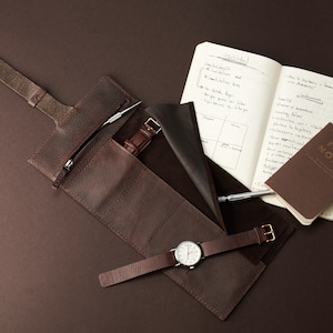 Donkerbruin leren horlogerol, 2-6 horloges, opbergetui heren reishorloge, horlogedoosorganizer Apple-horlogekast. Herencadeau met monogram