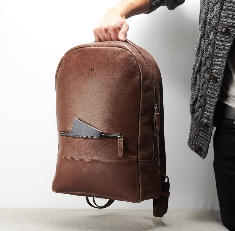 Brown Leather Laptop Backpack Men. Travel Rucksack Handmade Etsy