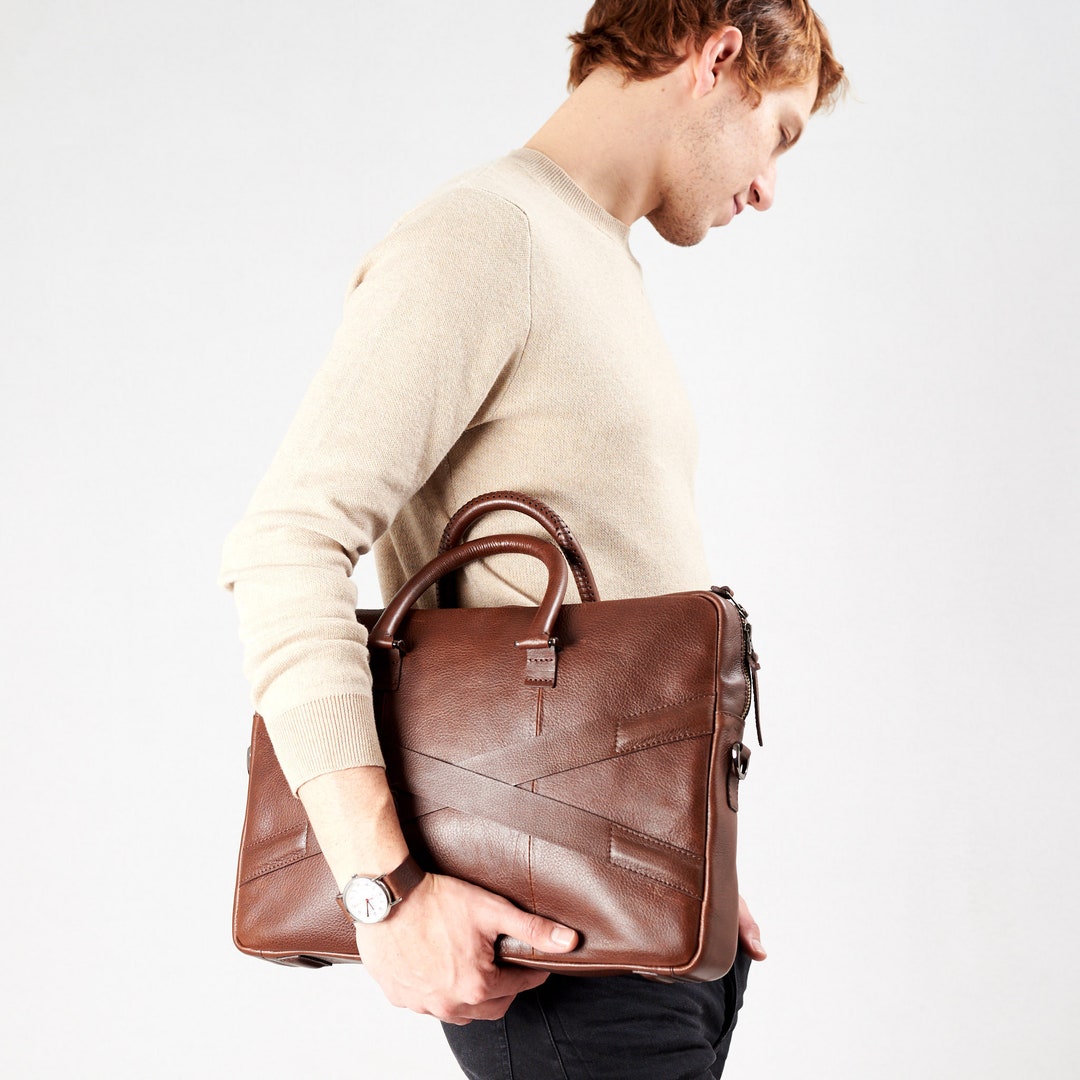 Brown Leather Office Briefcase Men Attache, Document Portfolio ...