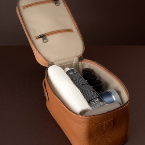 Tan Leather Dopp Kit, Handmade Personalized Toiletry Bag, Travel Shaving Kit Bag, Mens Dopp Kit, Groomsmen Gift for Men, Custom Monogram image 5