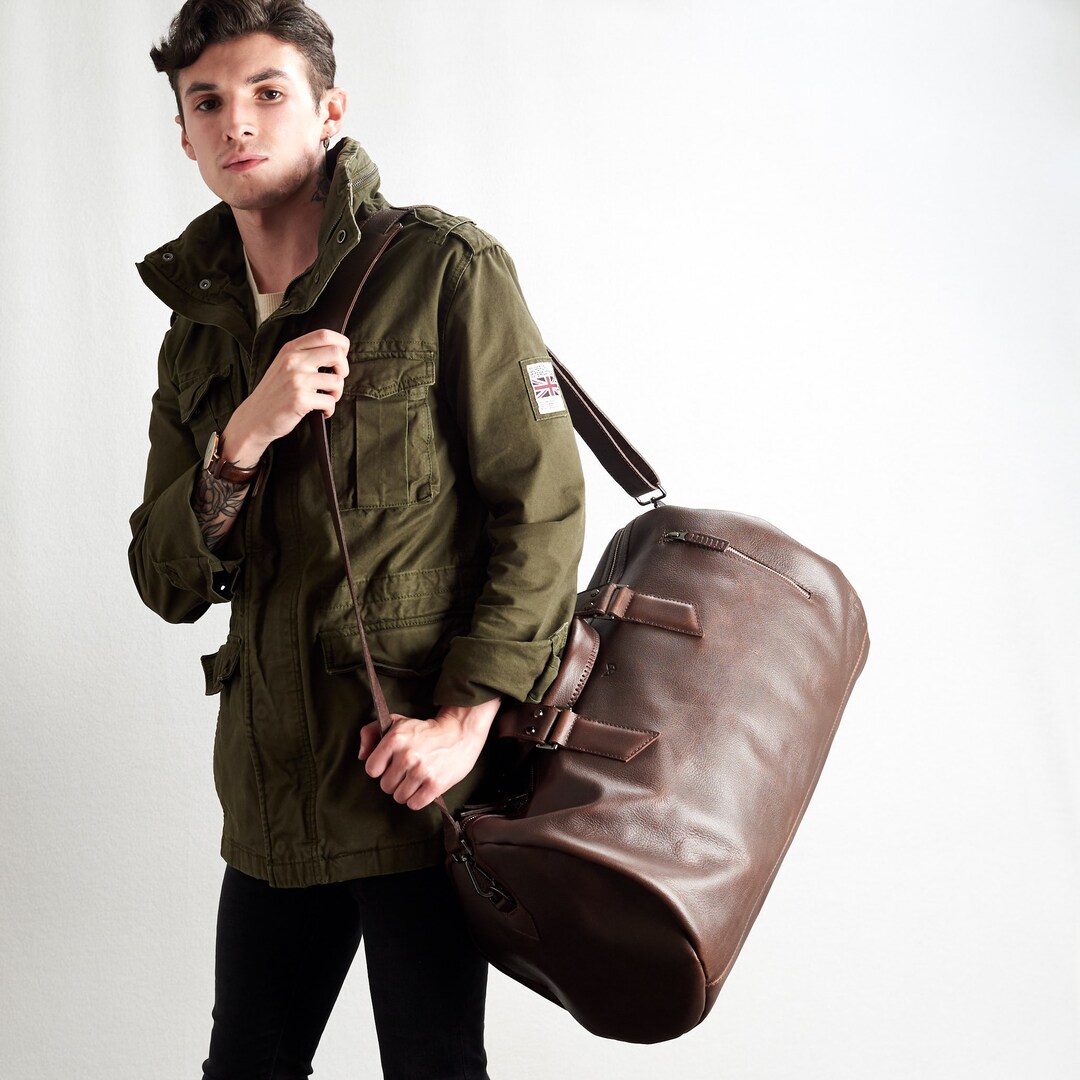 Dark Brown Leather Duffle Bag Large, Mens Bag, Weekend Bag W/ Shoe Compartment, Gym Bag, Hand ...