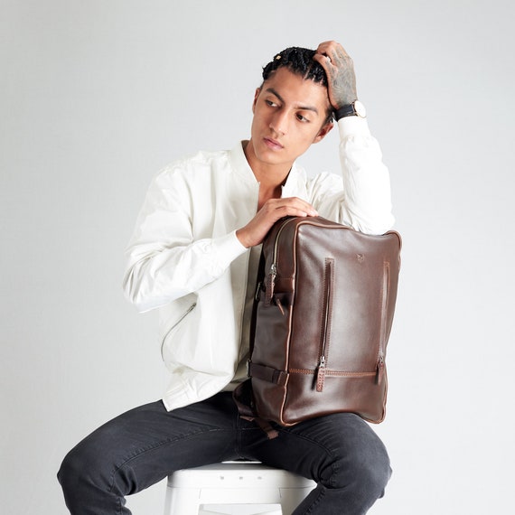 Men's Leather Backpack Shoulder Bag Weekender Travel School Laptop  Bags Daypack