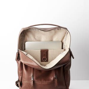 Brown Leather Laptop Backpack Men. Travel Rucksack, Handmade Bookbag, Camera Designer Bag, Work Urban City Daypack, Custom Engraving Gift image 4