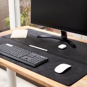 Capra Leather Desk Pad Setup Black Leather, Mat Blotter Organizer, Home Office Setup,Laptop Mouse Pad, Custom Gift for Men. Matching Coaster