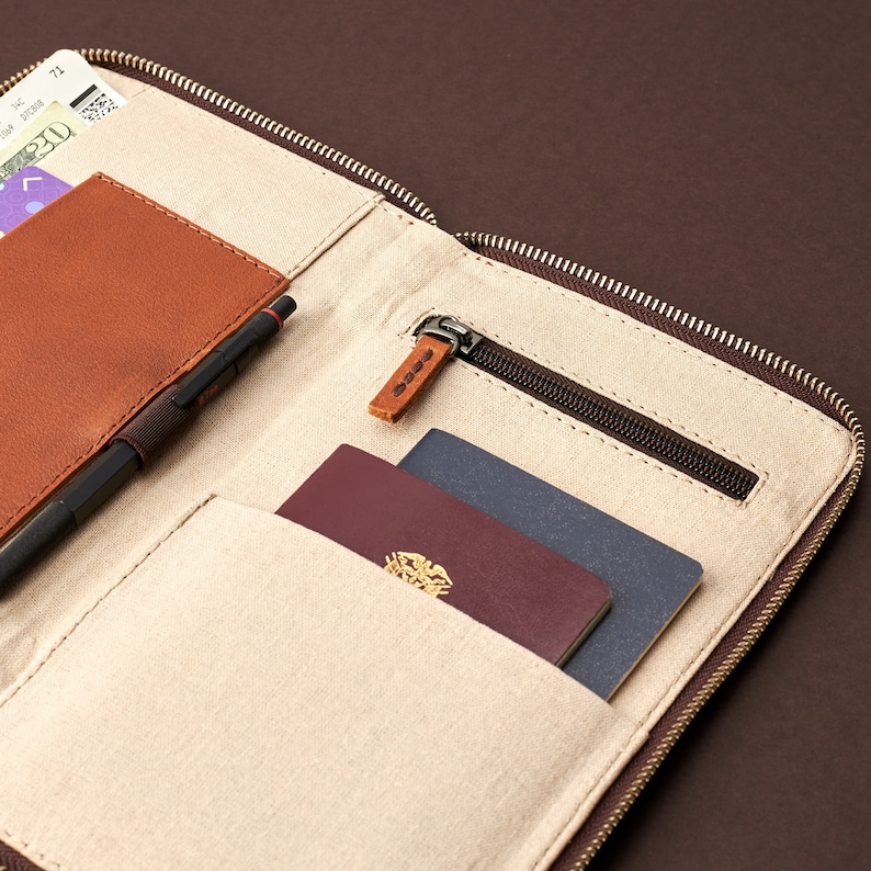 Tan Leather Travel Document Organizer Men Passport Wallet Etsy