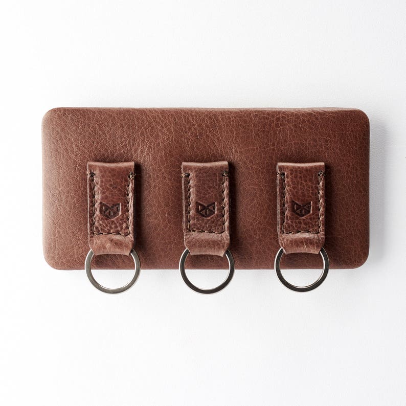 Brown Leather Key Holder Wall Keychain Hook Etsy