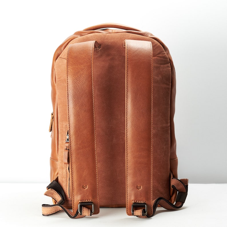 Tan Leather Backpack Laptop Men, Handmade Travel Bag, Camera Rucksack, DaypackWork Bookbag, Urban Weekender, Personalized Monogram Gift image 4