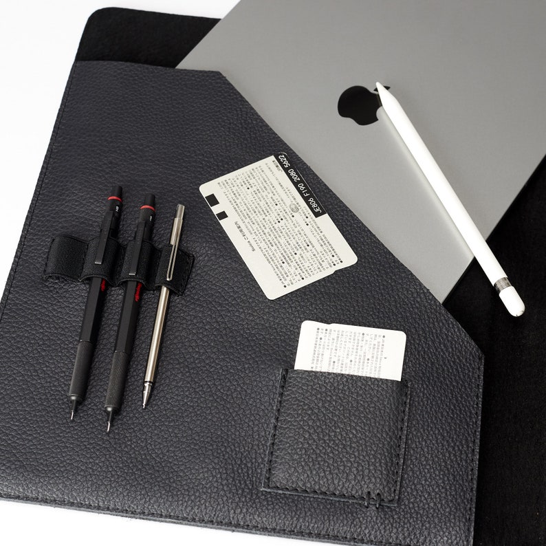 Cartera de documentos para tableta y portátil de cuero negro para hombres, estuche para archivadores A4, organizador de trabajo empresarial. Folio Carta. Regalo de monograma personalizado imagen 5