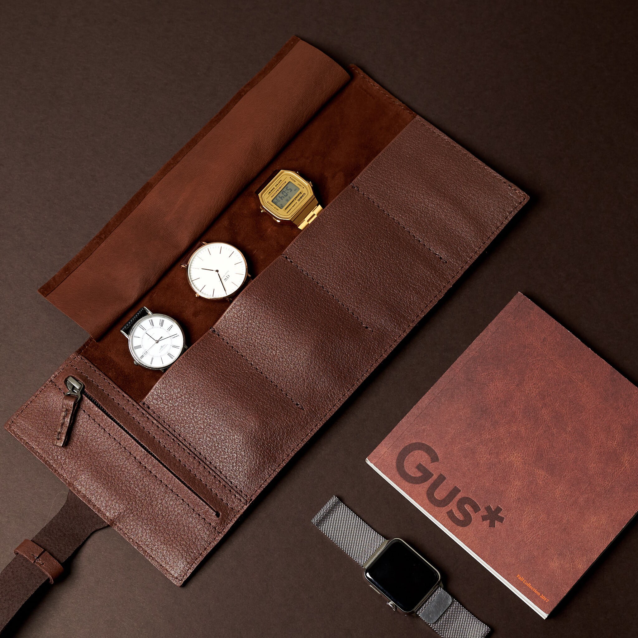 Brown Leather Watch Roll 2 6 Watches Men Travel Watch Storage Pouch Watch Box Organizer Apple Band Watch Case. Monogrammed Mens Gift Etsy Singapore