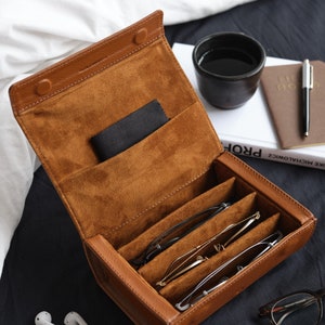 Multiple Sunglasses Travel Case Tan, Glasses Case, Hard Eyeglass Case, Sunglasses Leather Case, Sunglass Display Storage Case, Custom