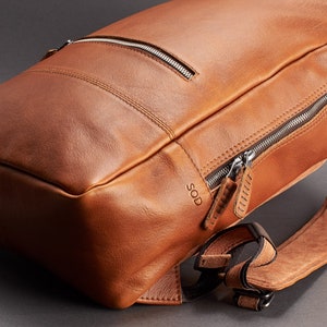 Tan Leather Backpack Laptop Men, Handmade Travel Bag, Camera Rucksack, DaypackWork Bookbag, Urban Weekender, Personalized Monogram Gift image 7