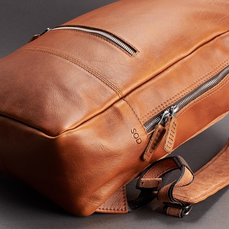 Tan Leather Backpack Laptop Men, Handmade Travel Bag, Camera Rucksack, DaypackWork Bookbag, Urban Weekender, Personalized Monogram Gift image 7
