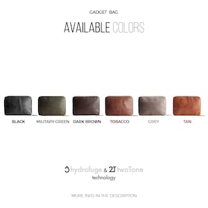 May include: Gadget bag available in black, military green, dark brown, tobacco, grey, and tan. The bag features hydrofuge and two-tone technology.