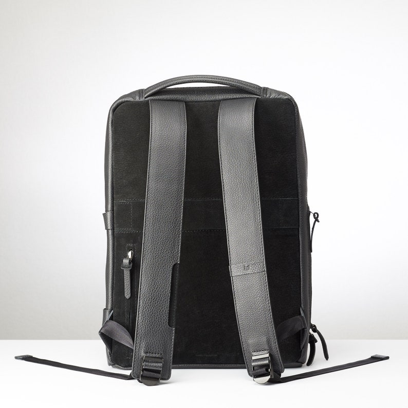 Black Leather Slim Tech Laptop Backpack. Men's - Etsy