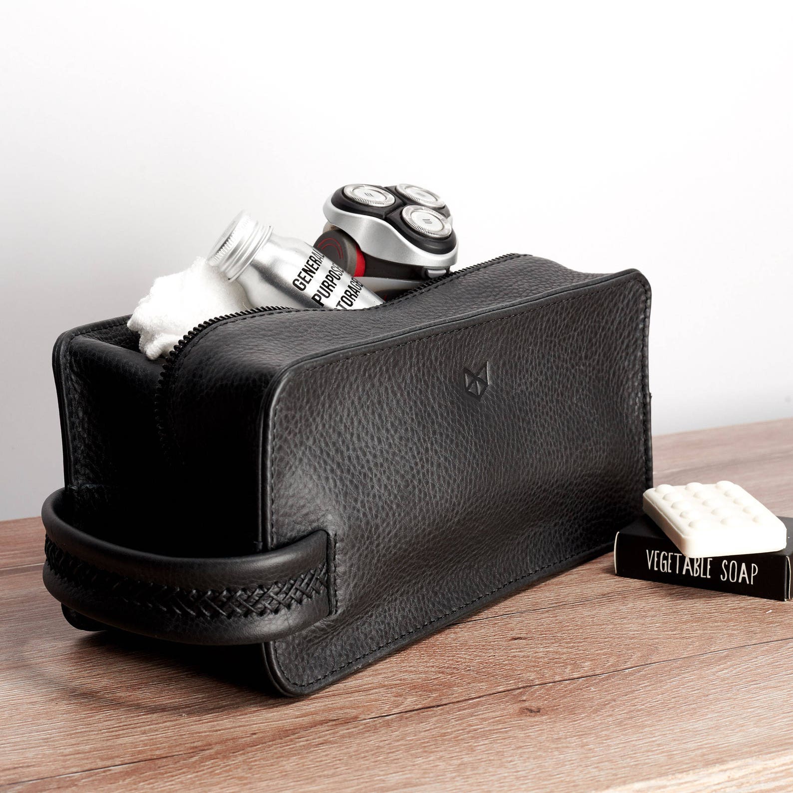 U Backpack Leather Toilet Pouch - Black