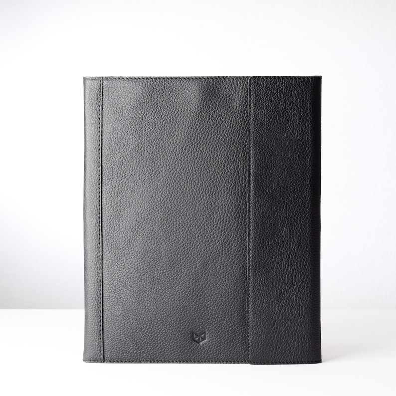 Cartera de documentos para tableta y portátil de cuero negro para hombres, estuche para archivadores A4, organizador de trabajo empresarial. Folio Carta. Regalo de monograma personalizado imagen 3