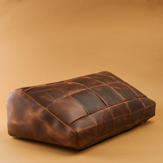 Leather Footrest Cover Distressed Tan, Ergonomic, Foot Rest Desk