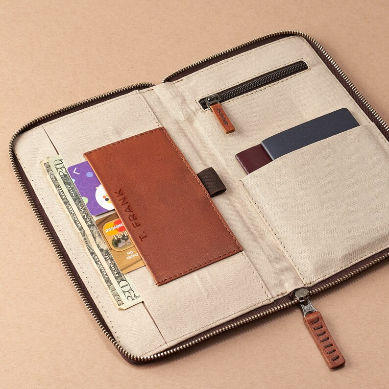 Tan Leather Travel Document Organizer Men Passport Wallet Etsy
