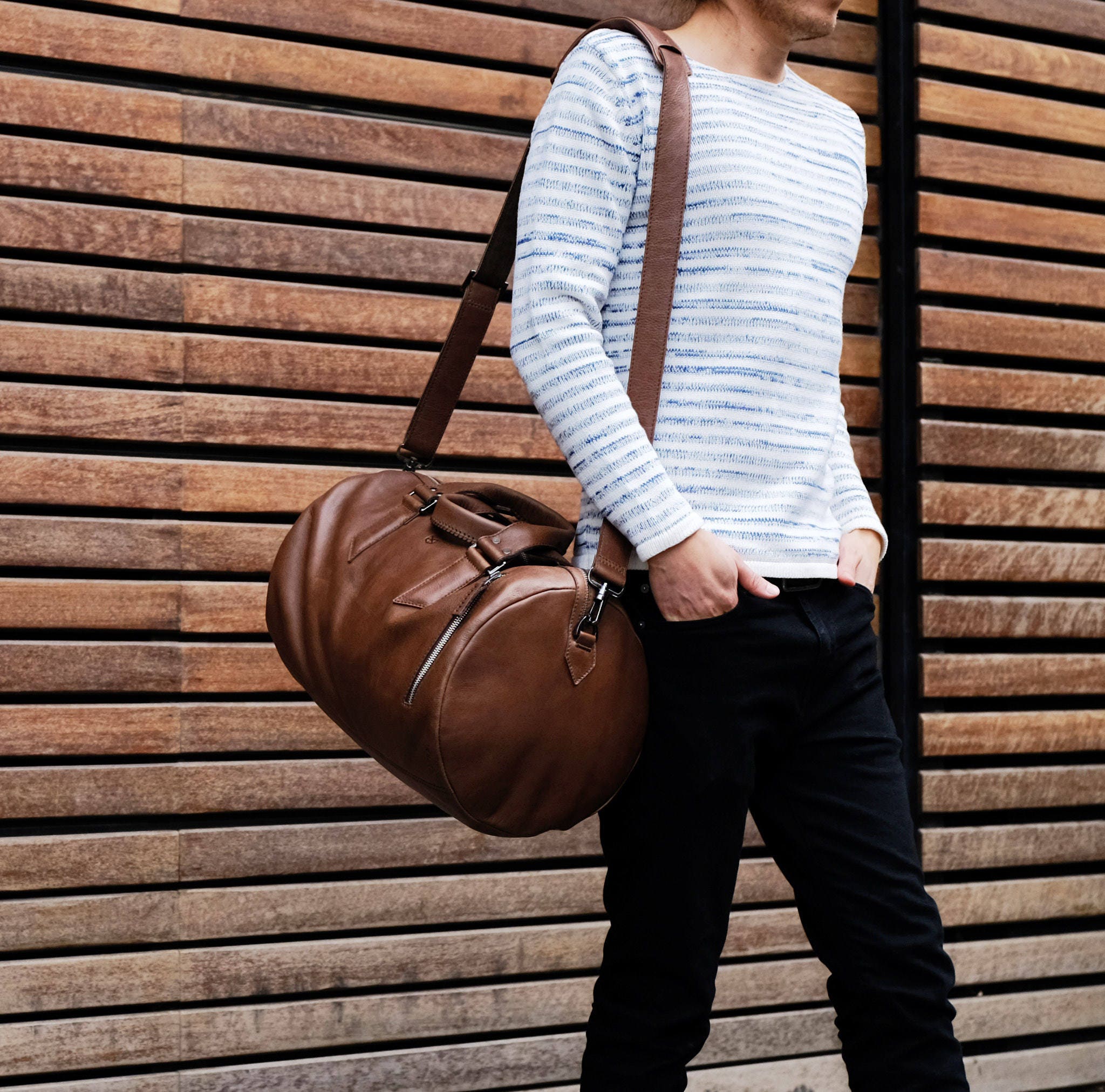 Handmade Substantial Leather Duffle Bag · Grey by Capra - Capra