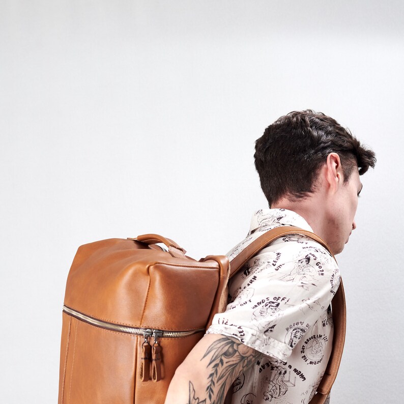 Tan Leather Laptop Backpack. Travel Rucksack 13 15 16 17 Inch Etsy