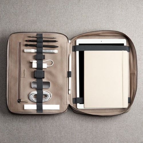 Black Leather Travel Tech Organizer Men Ipad Case Etsy