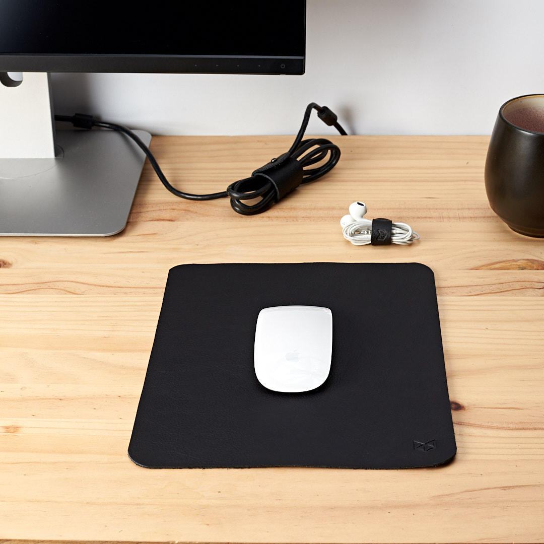 Black Leather Mousepad Men Desk Mouse Pad Kit Cable Organizers Minimalist Mat Office Accessories Supplies Monogrammed Mens Gift