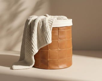 Leder-Aufbewahrungskorb, dekorativer Korb für Wäsche, Decken, Pflanzen und mehr. Stilvolle Wohnzimmer-Aufbewahrung, kundenspezifische Größen erhältlich.