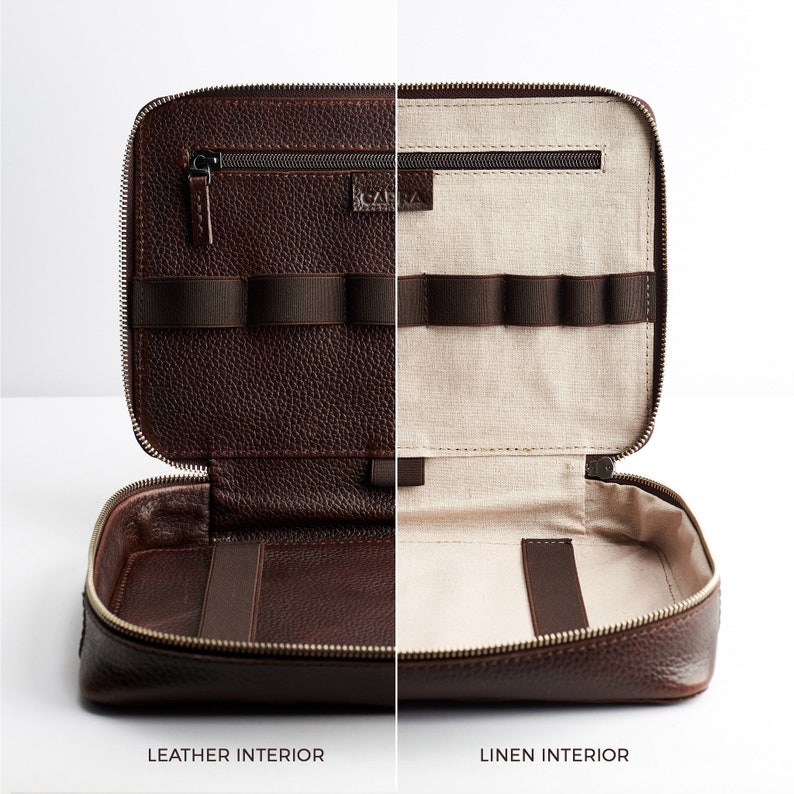 Dark Brown Leather Travel Tech Organizer Men Ipad Case Etsy