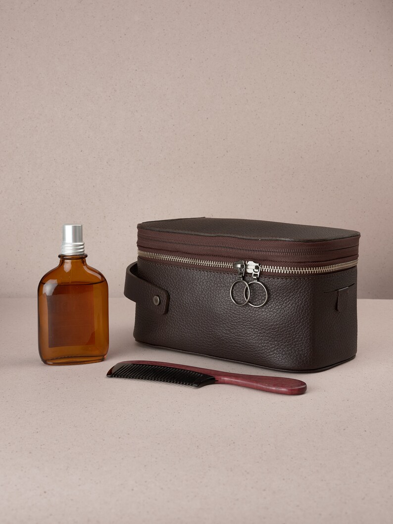 Dark Brown Leather Dopp Kit, Handmade Personalized Toiletry Bag, Travel Shaving Kit Bag, Mens Dopp Kit, Groomsmen Gift Men, Custom Monogram image 7