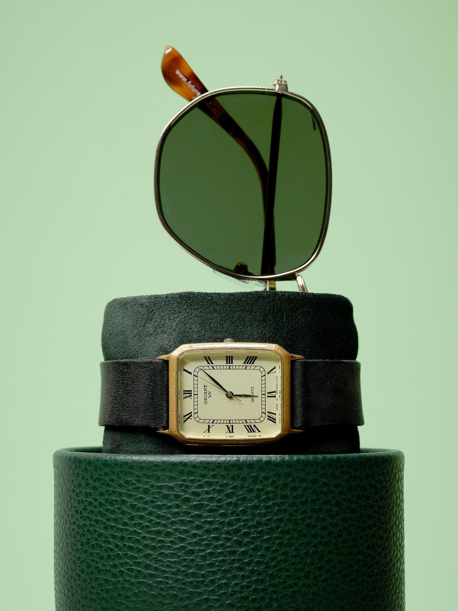 Watch Case, Glasses Case, Jewelry Box, Green Leather Travel Case