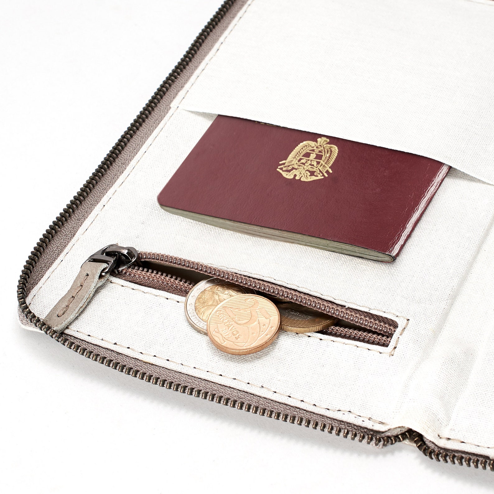 Grey Leather Travel Document Organizer Men Passport Wallet Etsy