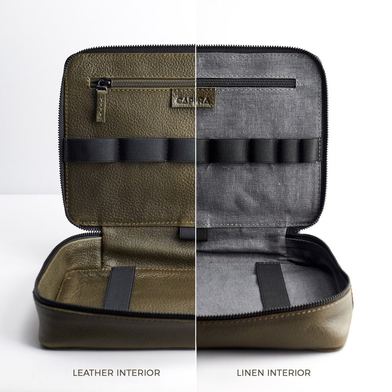 Green Leather Travel Tech Organizer Men Ipad Case Etsy