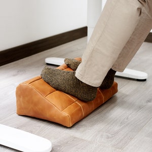 Tan Leather Footrest Cover, Ergonomic, Foot Rest Desk, Home Office Work Accessories, Pouf, Home Decor, WFH, Handmade, Gifts for Men.