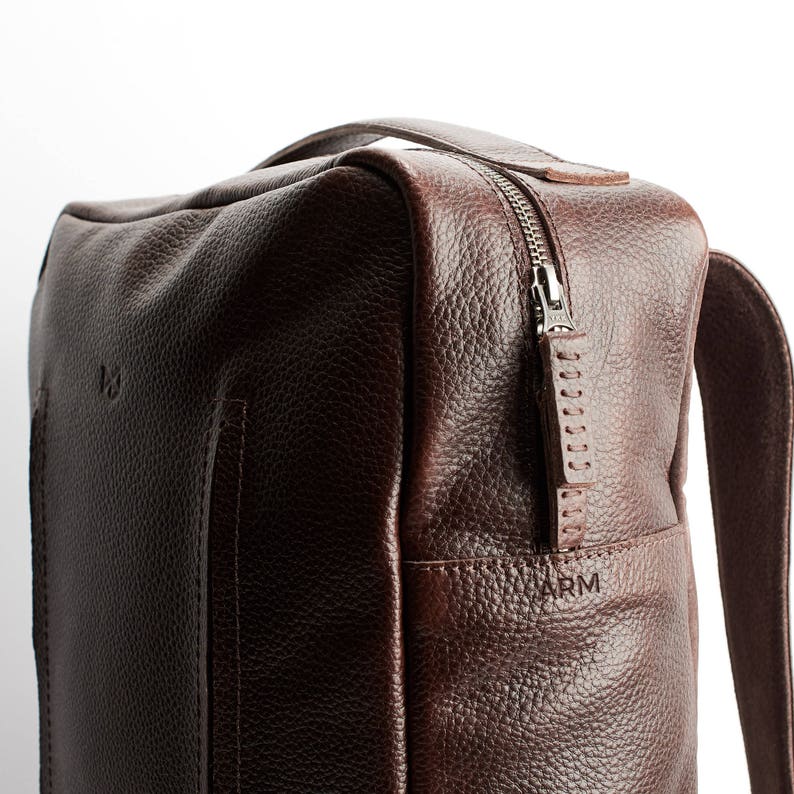 Dark Brown Leather Laptop Backpack Men. Travel Rucksack Etsy