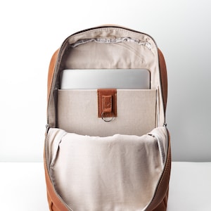 Tan Leather Backpack Laptop Men, Handmade Travel Bag, Camera Rucksack, DaypackWork Bookbag, Urban Weekender, Personalized Monogram Gift No strap/ No pockets