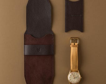 Brown Suede Watch Pouch, Travel Watch Holder, Calf Suede Watch Case, Full Grain Leather Insert, Single Watch Protector, Men Luxury Gift