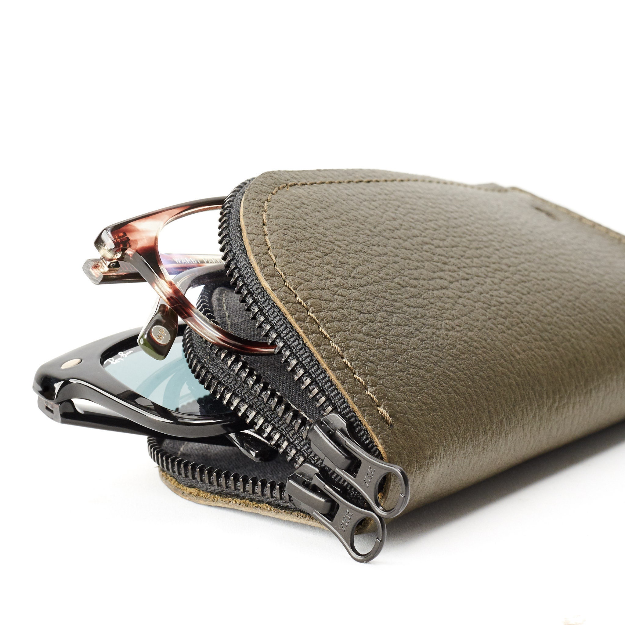 Green Leather Glasses Case Double Men Two Sunglasses Bag Etsy