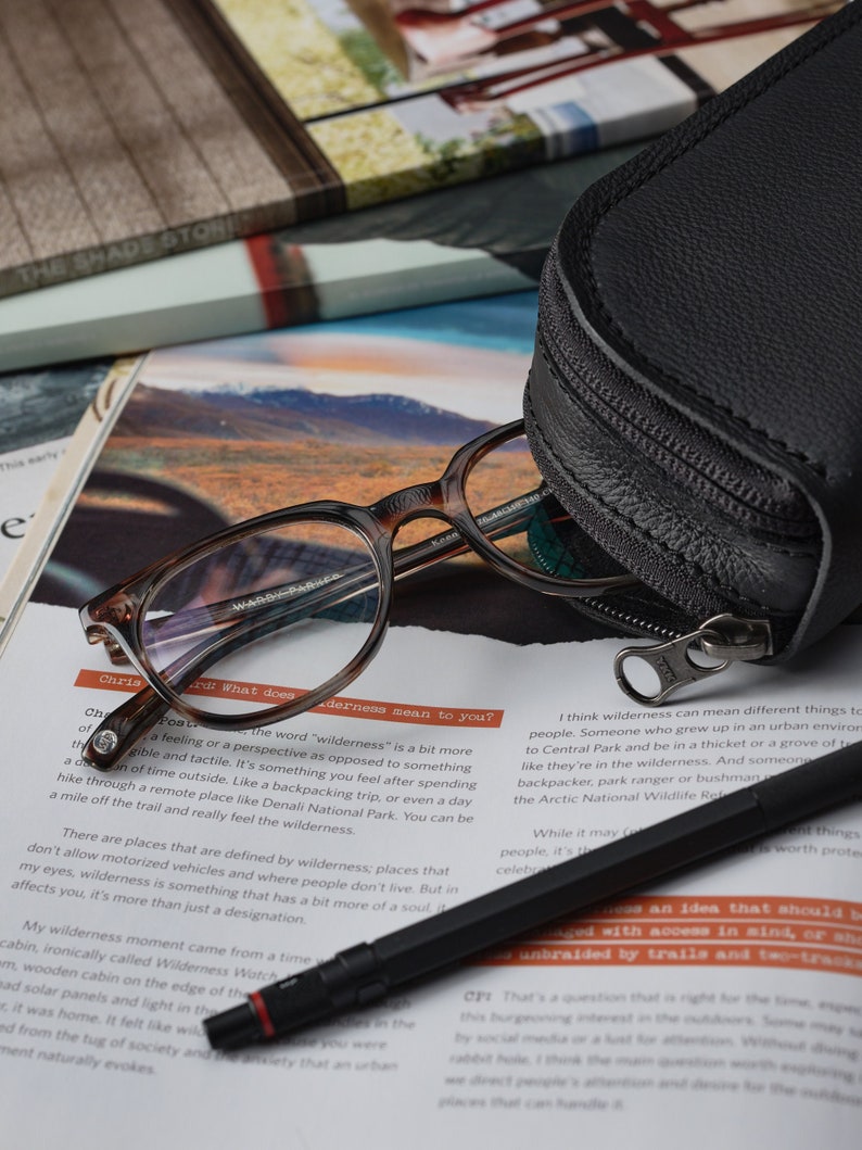 Black Leather Glasses Case Double Men, Two Sunglasses Bag, Eyewear Twin Pouch, Travel Suede Sleeve Cover. Custom Monogram Gift image 1