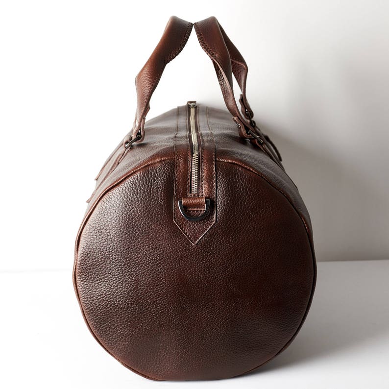 Dark Brown Leather Duffle Bag Men Medium Shoulder Travel Weekender w/ Shoe Compartment, Gym Sports Carry. Handmade. Personalized Monogram image 4
