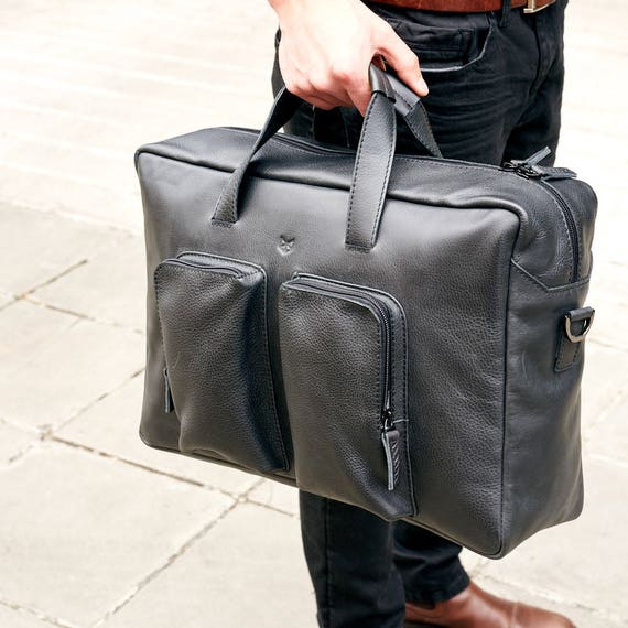 Black Leather Messenger Bag Men Briefcase Satchel Bag | Etsy