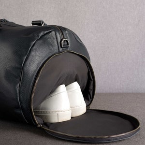 Dark Brown Leather Duffle Bag Men Medium Shoulder Travel Weekender w/ Shoe Compartment, Gym Sports Carry. Handmade. Personalized Monogram image 8