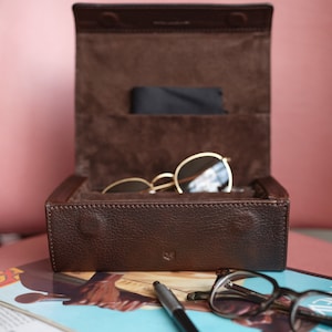 Multiple Sunglasses Travel Case Dark Brown, Glasses Case, Hard Eyeglass Case, Sunglasses Leather Case, Sunglass Display Storage Case, Custom image 6