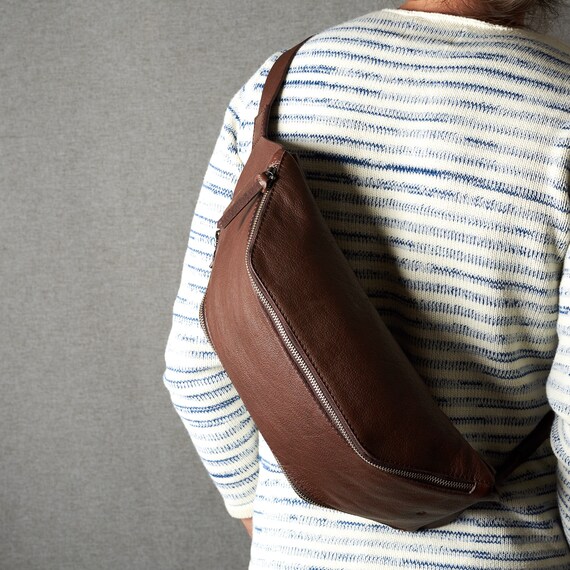 Brown Leather Sling Backpack Shoulder Bag Men Single Strap Etsy