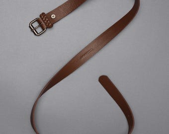 25mm Leather Belt, Full Grain Slim Belt, Minimal Mens Belt, Handmade Leather Strap, Silver Buckle, Custom Size Belt, Gift for Him