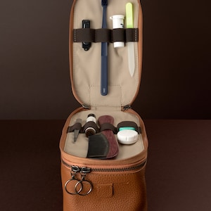 Tan Leather Dopp Kit, Handmade Personalized Toiletry Bag, Travel Shaving Kit Bag, Mens Dopp Kit, Groomsmen Gift for Men, Custom Monogram image 7