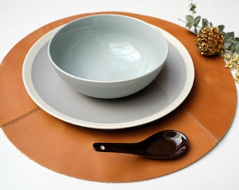 Round Leather Placemats, Set of 2, 4, 6, 8 or 10. Includes Matching Coasters. Ideal for Dining, Weddings & More. Custom Sizes Available.
