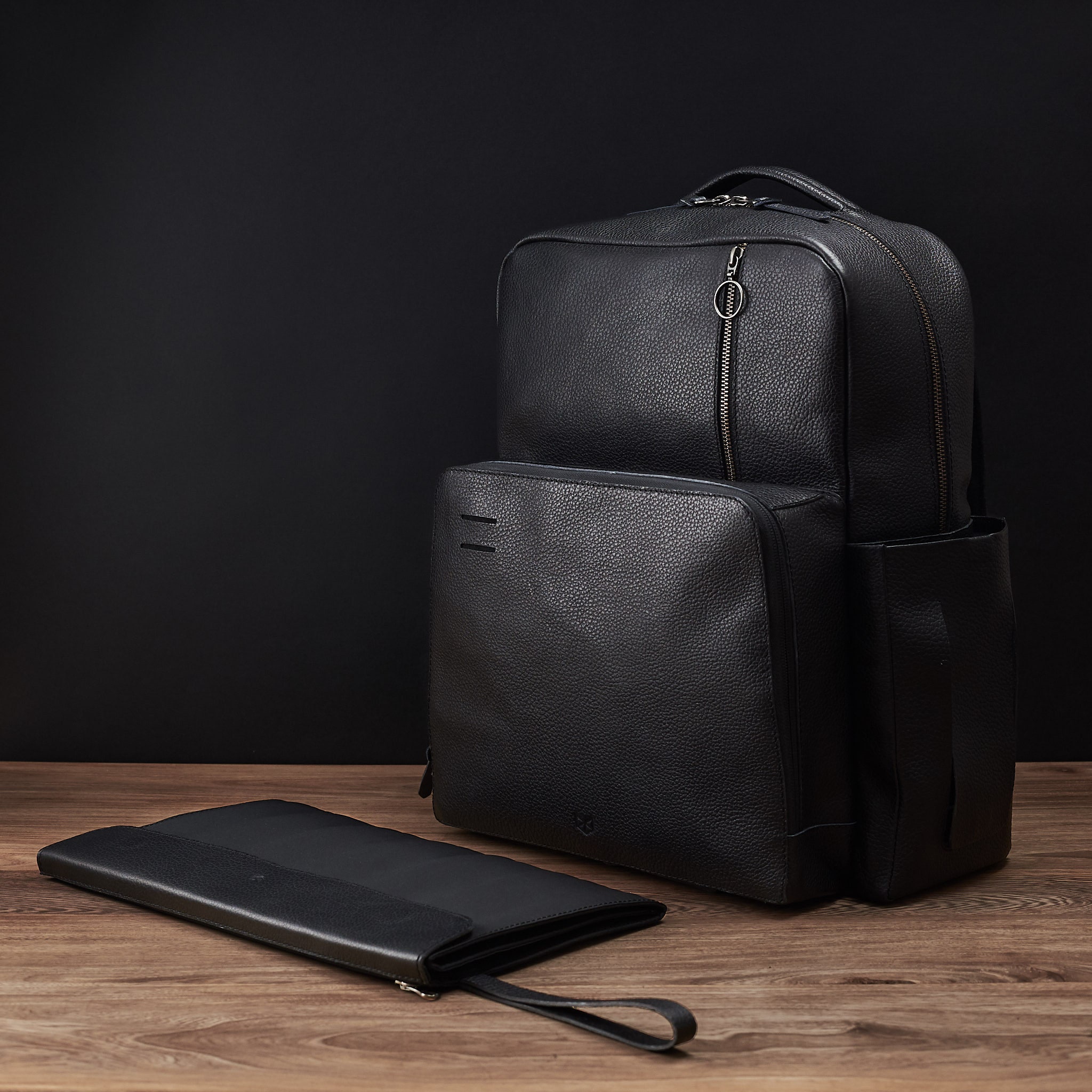 Black leather diaper bag backpack sales