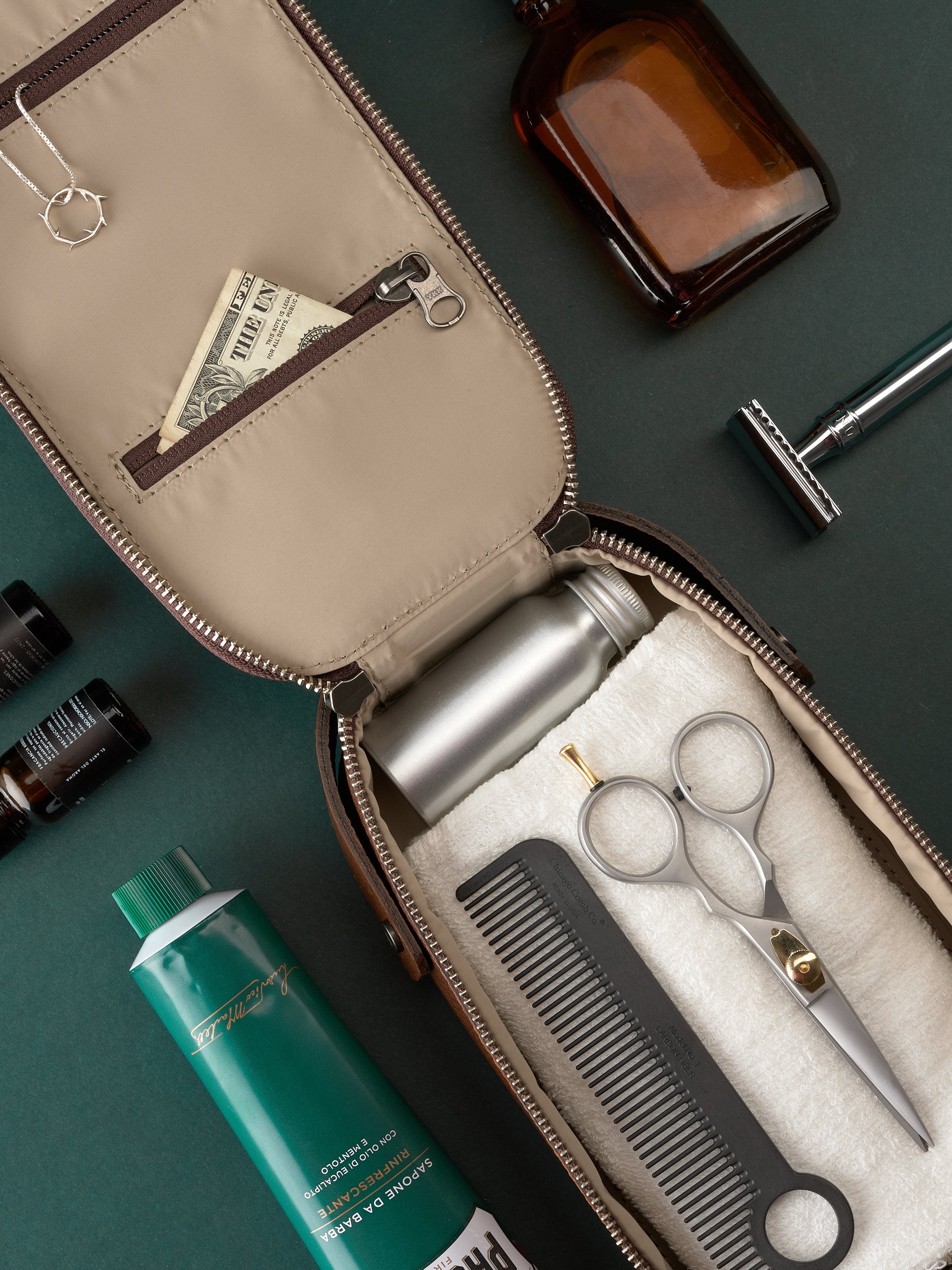 Brown Leather Dopp Kit, Handmade Personalized Toiletry Bag, Travel ...