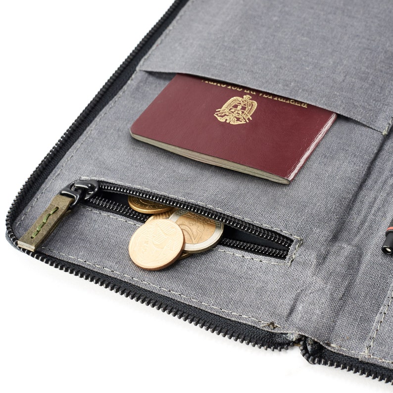 Green Leather Travel Document Organizer Men Passport Wallet Etsy