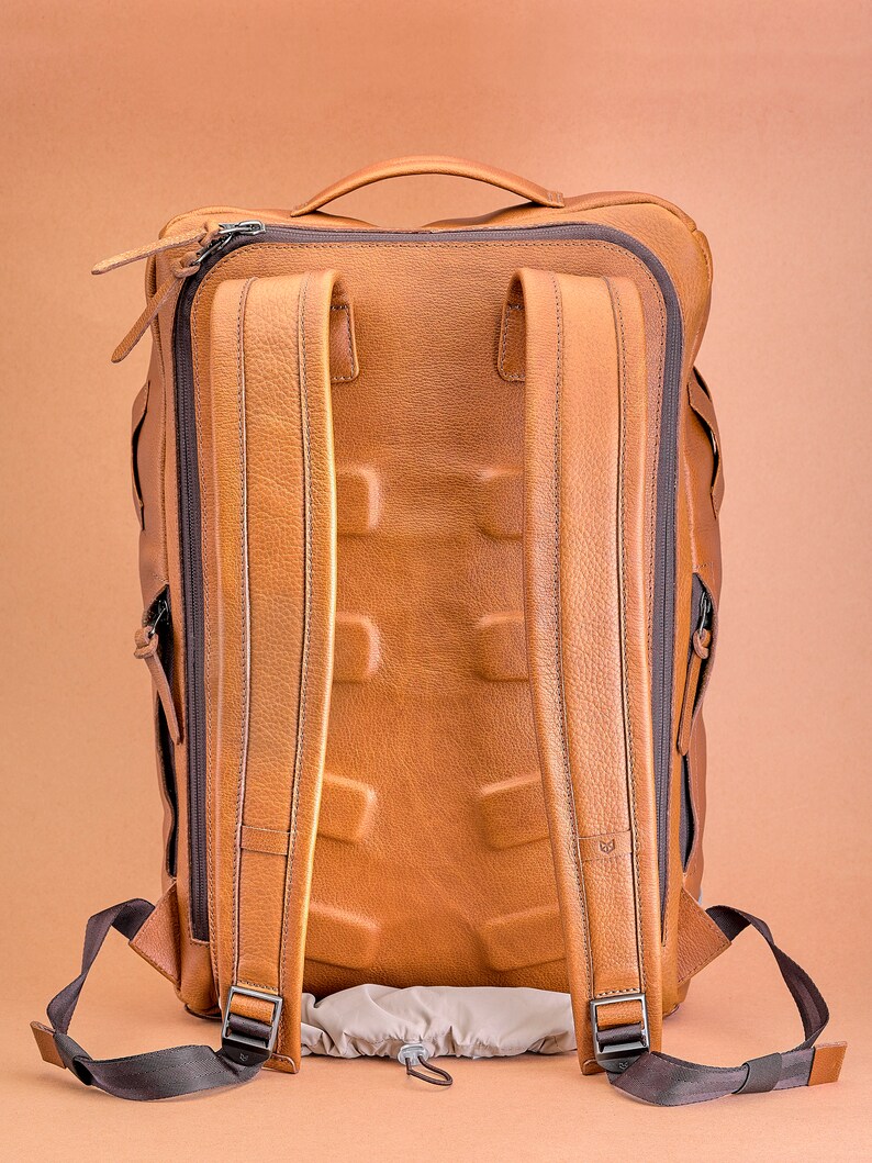 Tan Leather Bike Backpack, Urban Backpack, Cycling Backpack, Commuter Backpack, Rucksack, Men Daypack, Custom Monogram, Men Gift, Handmade image 6